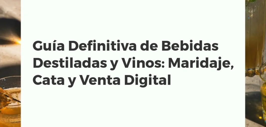 Bodegón elegante con botellas de destilados y vino, copas, tablet mostrando una tienda online y notas de cata