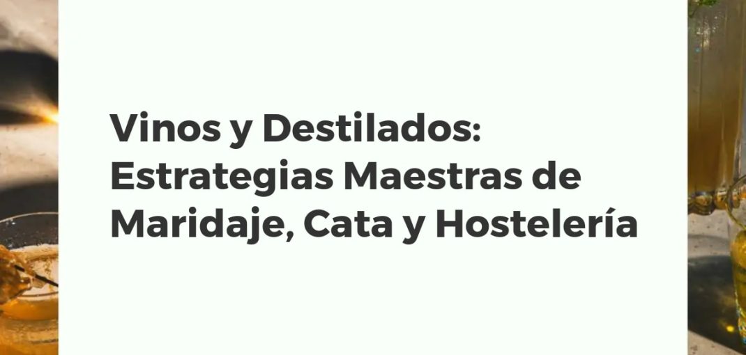 Sommelier experto dirige una cata de vinos y destilados, mostrando maridajes en un ambiente de hostelería elegante.