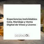 Mesa elegante con vinos, copas, licores, comida de maridaje y tablet mostrando tienda online de bebidas premium
