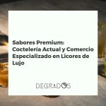 Bartender profesional preparando un cóctel premium en una barra elegante con botellas de licores exclusivos.