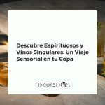 Mesa de cata con copas de vinos singulares y espirituosos, mostrando la diversidad de colores y texturas de bebidas selectas.