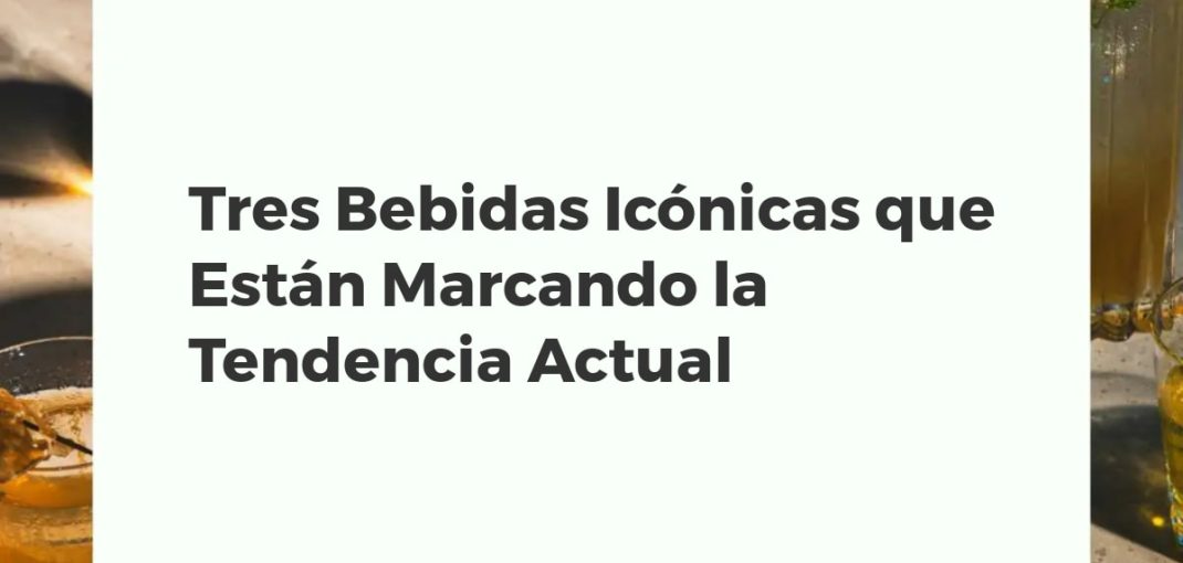 Primer plano de tres bebidas icónicas en tendencia: un cóctel de absenta, un vermut rojo y un combinado de licor de café en una barra elegante.