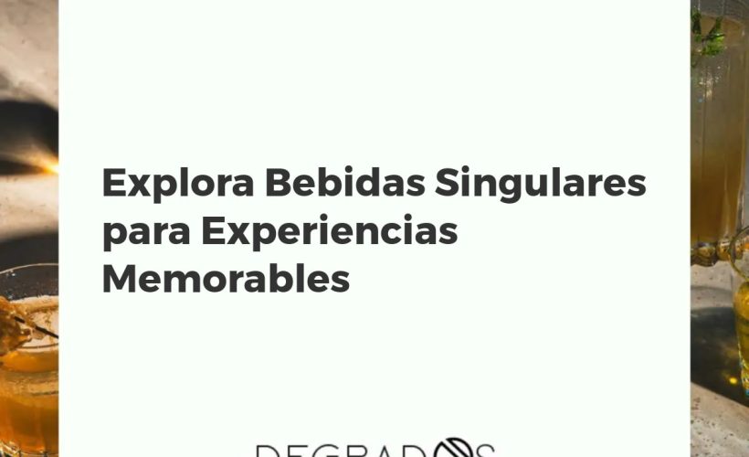 Colección de botellas de bebidas singulares como absenta, licor de café y licor de hierbas sobre una mesa oscura con botánicos.