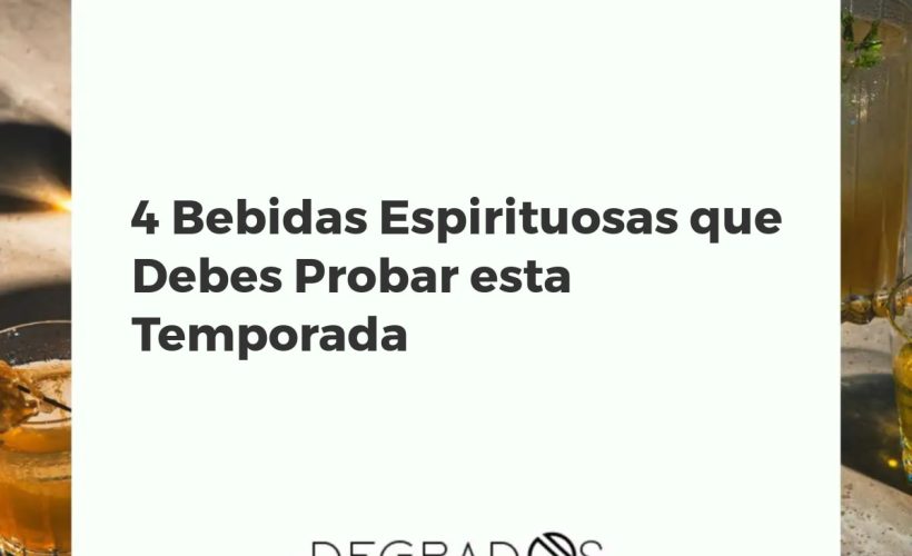 Selección de cuatro bebidas espirituosas para la temporada: absenta, whisky, ginebra y vermut, servidas en sus copas.