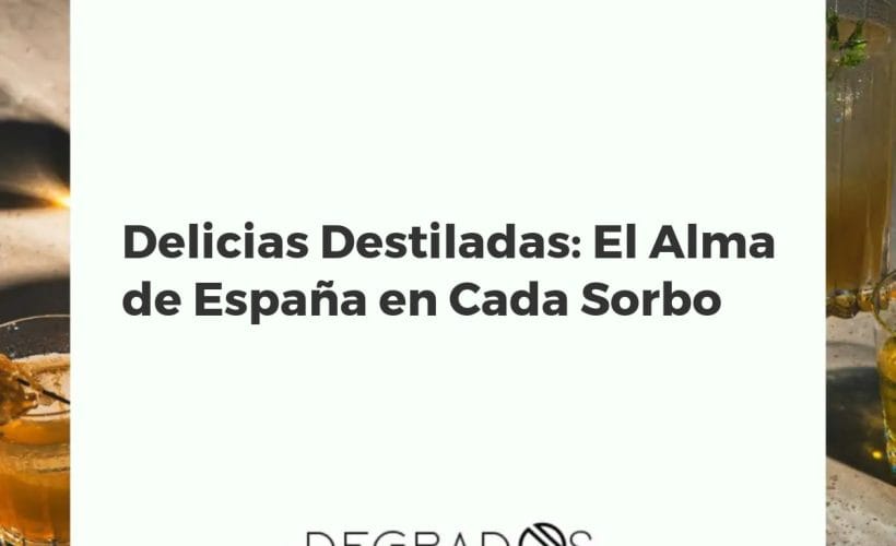Bodegón de destilados españoles como brandy, orujo y pacharán, dispuestos en una mesa rústica con copas e ingredientes.