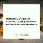 Botellas y copas de absenta, cazalla y mistela dispuestas artísticamente sobre una superficie oscura con hierbas aromáticas, representando sus misteriosos orígenes.